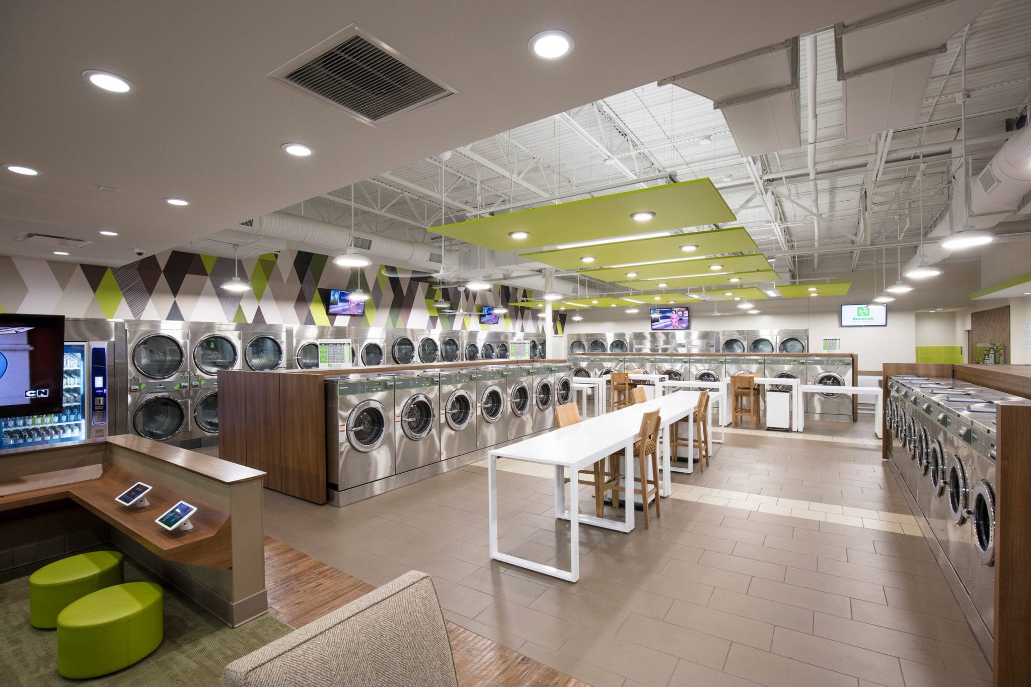 Huebsch laundromat with white table