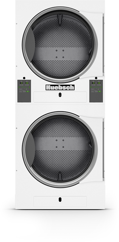 Front view of stacked tumble dryers