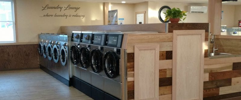 interior of laundromat with wooden accents