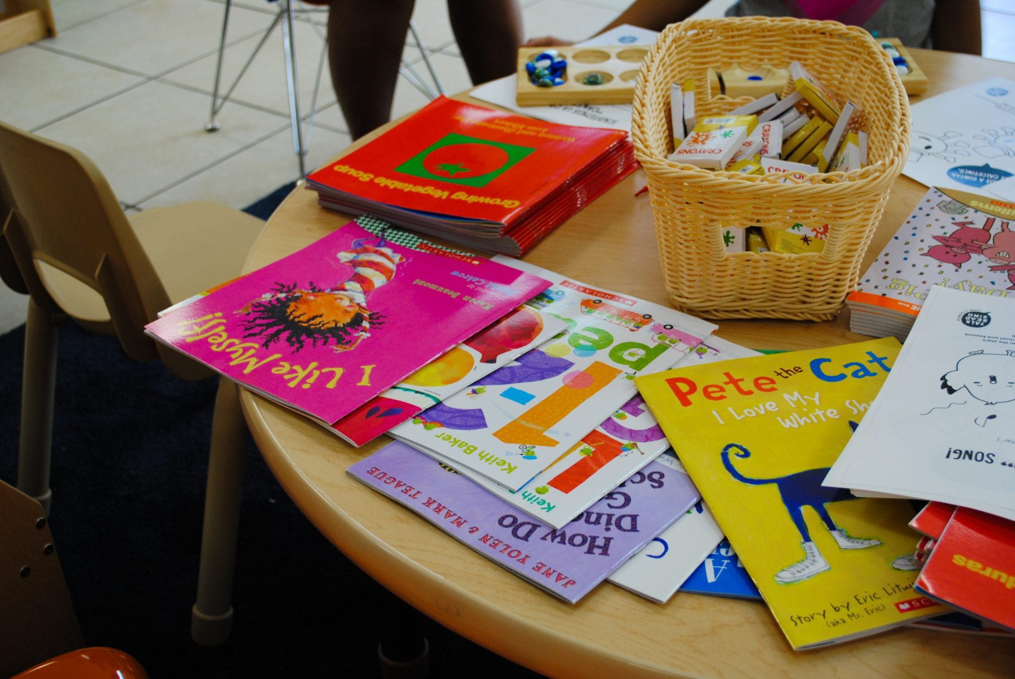 children's books on a table