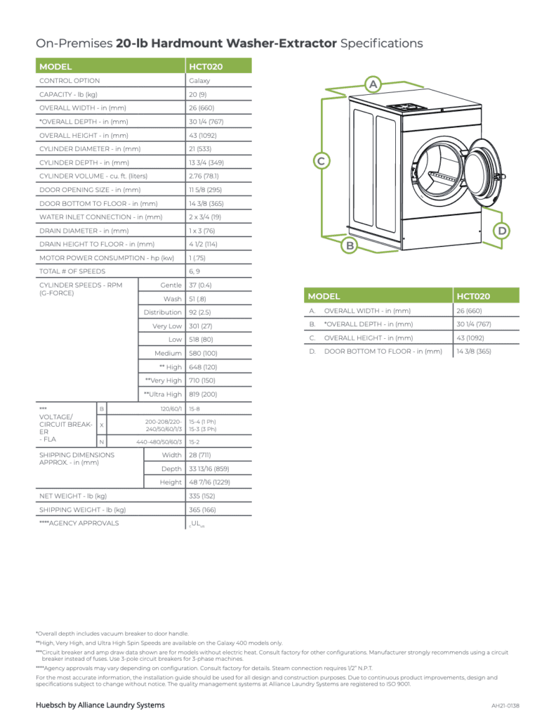 OPL - Hardmount Washer-Extractors - Huebsch