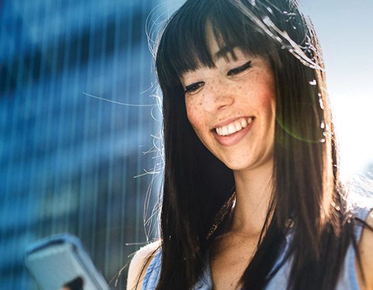 A women using Huebsch app